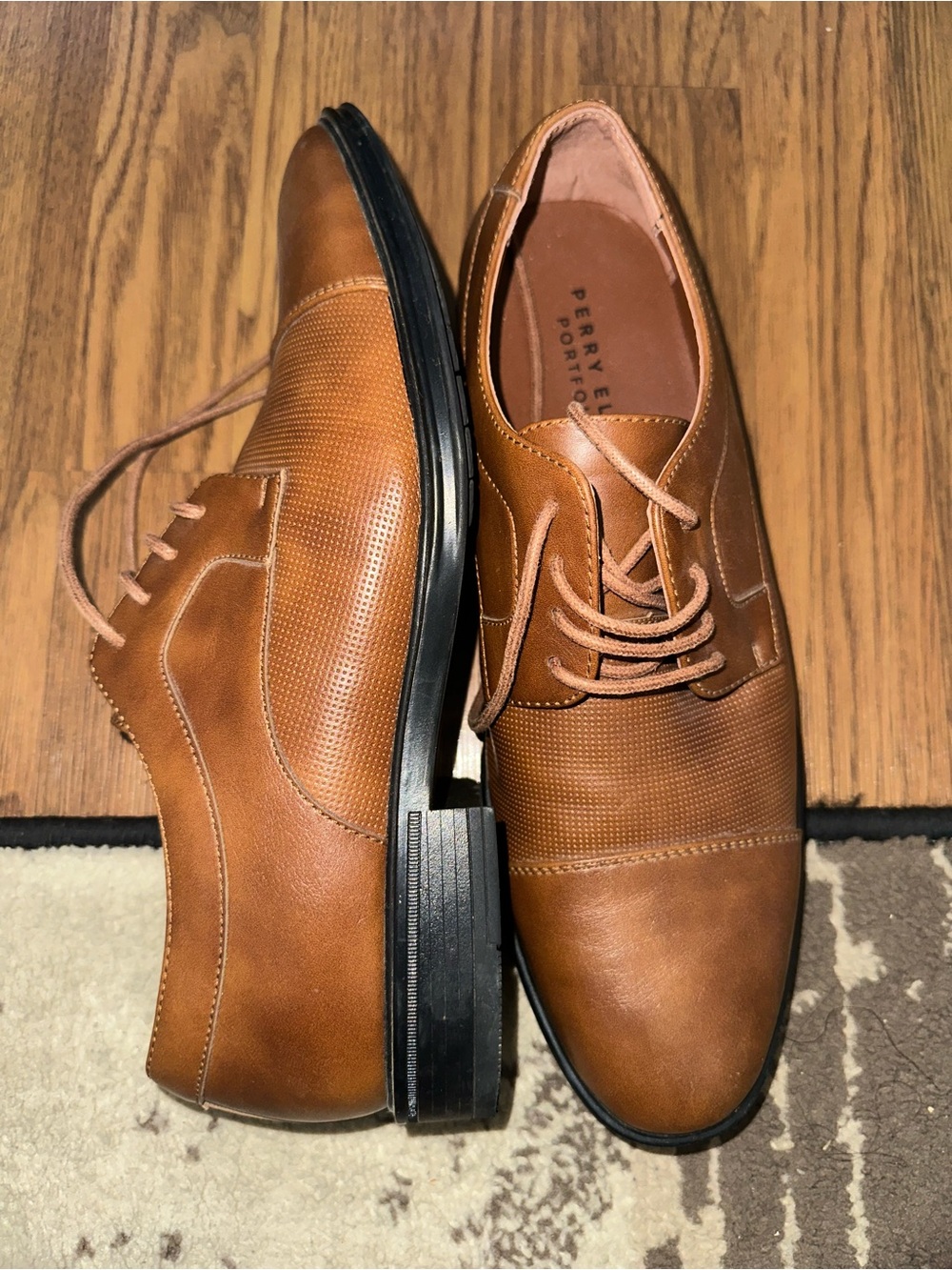 Perry Ellis Brown Leather Lace-Up Oxfords